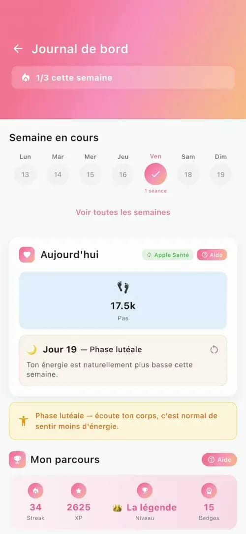 Journal de bord Womency avec suivi de cycle