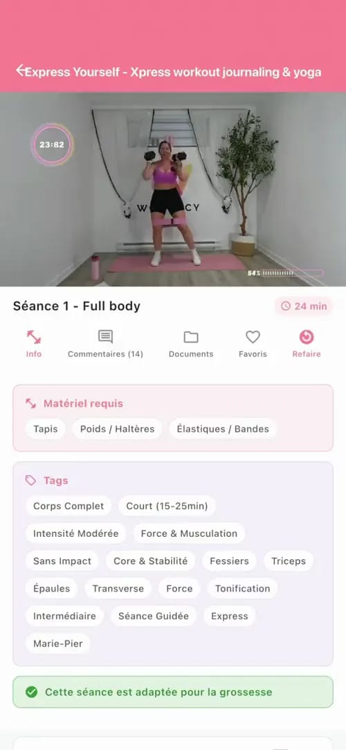 Une séance d'entraînement dans l'app Womency